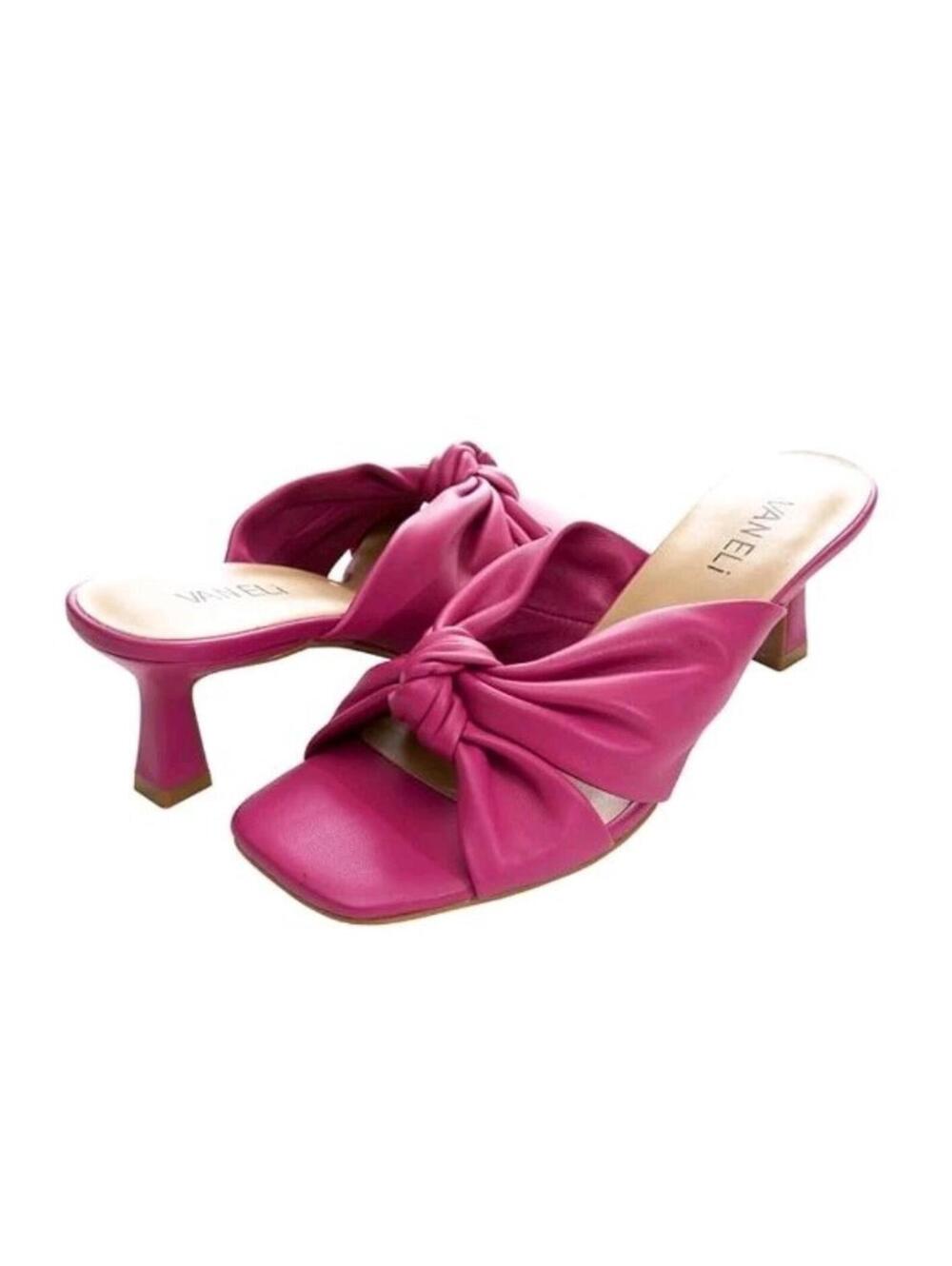 NIB NEW! Vaneli Nappa Leather Marvel Knotted Heel Sandal in Fuchsia Pink SZ 6.5